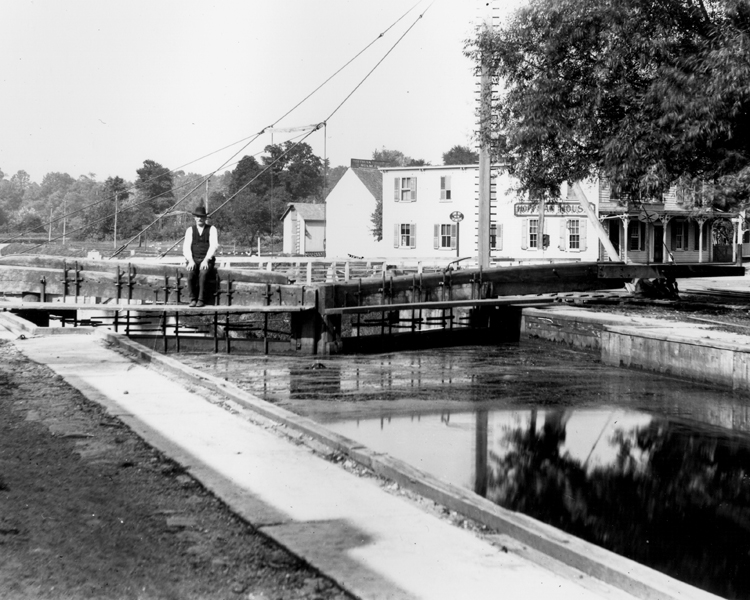 D&R Canal at Lock8/Kingston with Lock Tender; c. 1900